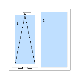 Dvojkrídlové okno - Ľavé krídlo výklopné, pravé krídlo pevné (fixné)