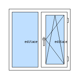 Okno dvojkrídlové so stĺpikom - Ľavé krídlo pevné (fixné), pravé krídlo otváravo-sklopné