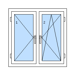 Okno dvojkrídlové so stĺpikom - Ľavé krídlo iba otváravé, pravé krídlo otváravo-sklopné
