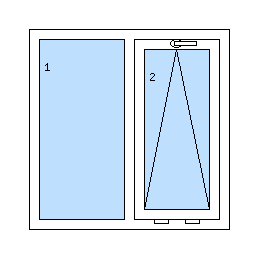 Dvojkrídlové okno - Ľavé krídlo pevné (fixné), pravé krídlo výklopné